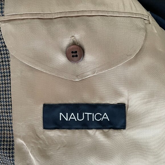 Nautica Wool Hounds tooth Blazer 100% Wool Brown 40L - Picture 5 of 6